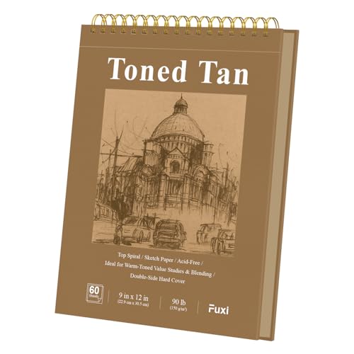 Fuxi Toned Tan Sketchbook 9x12-60 Sheet Acid Free Toned Paper, Professional Drawing Pad for Artists & Art Students. - color: Toned Tan, size: 9" x 12" (Pack of 1)