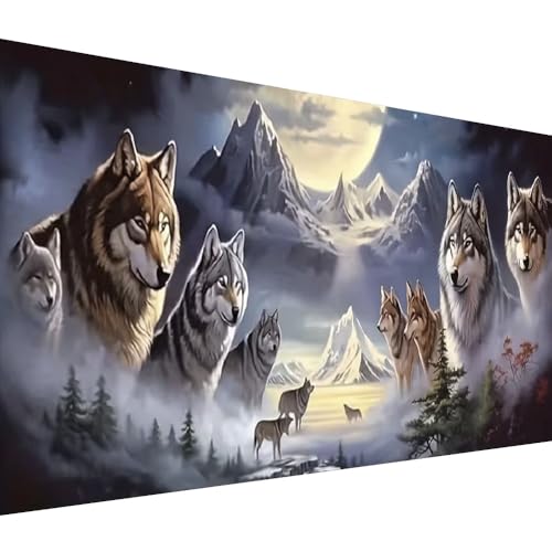 COHAYISY Large Diamond Art Painting, DIY Wolf Pack Round Diamond Painting Kits for Adults Beginners, Crystal Rhinestones for Home Wall Decoration Gift 15.7x27.5inch - color: 25- 62 Wolf pack