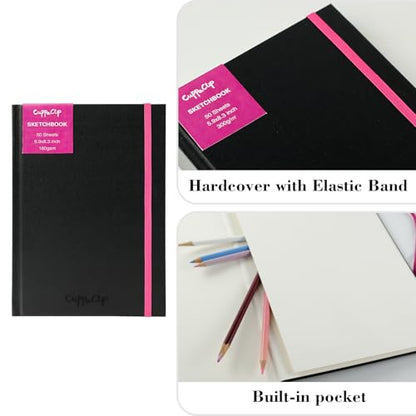 CuppaClip Sketch Book Hardcover Drawing Pad 300GSM Acid-Free Paper Spiral Bound Sketchbook 50 Sheets/100 Pages Art Supplies (Hardcover, 4x5.9in) - color: Hardcover, size: 4x5.9in