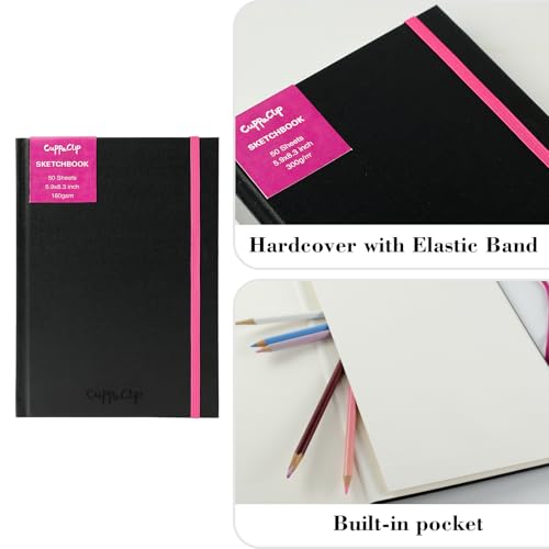 CuppaClip Sketch Book Hardcover Drawing Pad 300GSM Acid-Free Paper Spiral Bound Sketchbook 50 Sheets/100 Pages Art Supplies (Hardcover, 5.9x8.3in) - color: Hardcover, size: 5.9x8.3in