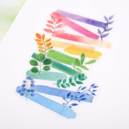 180PCS Botanical Leaf PET Stickers, Watercolor Plant Layering Tabs for Scrapbook Journal Planners and DIY Crafts - color: Cyan Stories