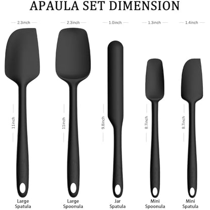 Coukre Silicone Spatula Set of 5,High Temperature Resistant, Food Grade Silicone, Dishwasher Safe, for Baking, Cooking (Pure Black) - color: Pure Black
