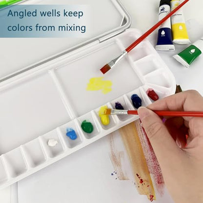 LNAUJS White Folding Paint Palette with Lid, 10.63×5.12in Plastic Paint Tray, Keeps Paints Moist, Portable Paint Pallet for Oil, Watercolor, DIY Art, Craft, Classroom, Travel and Outdoor Painting
