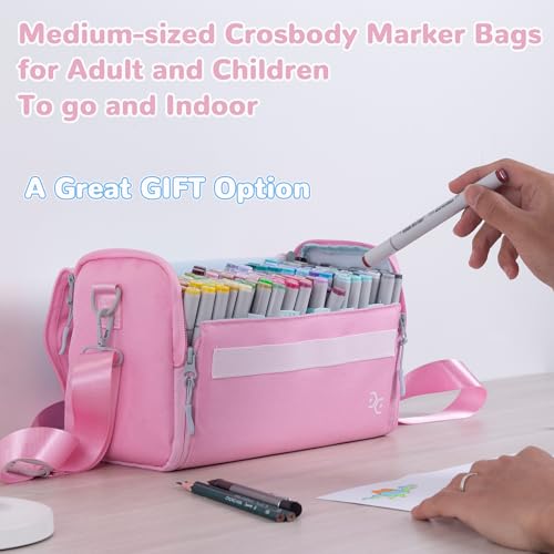 Togood Marker Pens Storage Tote Handbag, Up to 160 Pens, Pink Crossbody Bags Causal Shoulder Bag for Artists Hobbyist - color: Rectangle-Pink