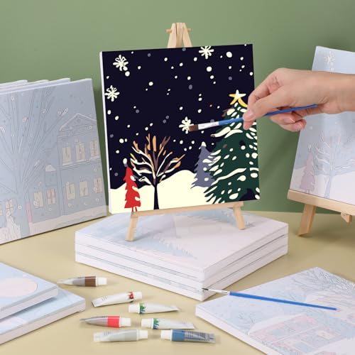Nezyo 12 Sets Paint by Numbers Kit with Frame for Adult, 8 X 8 Inch | Easy DIY Acrylic Painting for Beginners, Ideal Birthday Gift, Art Party Classroom Activity, Winter Holiday Themed Canvas - style: Winter