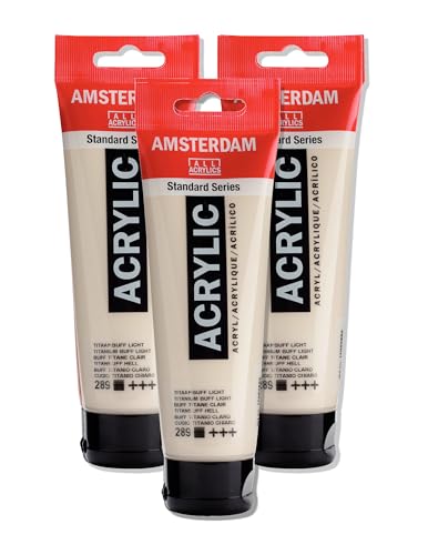 Amsterdam Standard Series Acrylic Paint Tube, Titanium Buff Light 289, 4 oz | Vibrant Color with Acrylic Resin Binder, High Lightfastness, Water-Based, Strong Coverage, Visible Brush Strokes - color: Titanium Buff Light, size: 4.05 Fl Oz (Pack of 1)