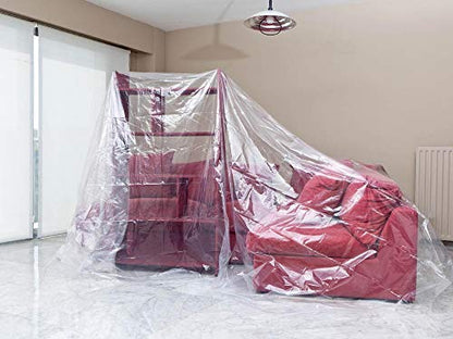 NANJA 13x16Ft Plastic Drop Cloth 1 Mil Clear Tarp for Painting,Furniture | Clear waterproof drop cloth. Protects floors, furniture, carpets from spills & dust.