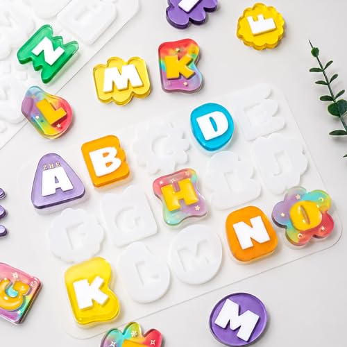 2 Pcs Alphabet Keychain Resin Molds, A-Z Letter Silicone Mold Kit
