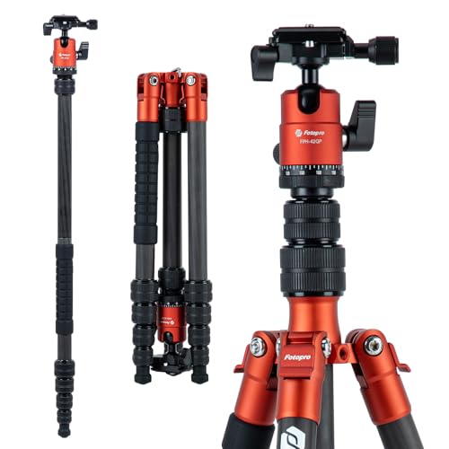 Fotopro 62" Carbon Fiber Travel Tripod, Lightweight Compact Camera Tripod with Ball Head, Detachable Monopod with Arca-Swiss Release Plate and Bag, Load up to 8KG/17.63lbs, Weighs only 2lb. Orange - color: Orange, size: 57" X-go (Carbon Fiber)