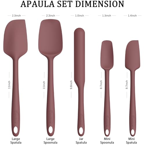 Coukre Silicone Spatula Set of 5,High Temperature Resistant, Food Grade Silicone, Dishwasher Safe, for Baking, Cooking (Pure Wine) - color: Pure Wine