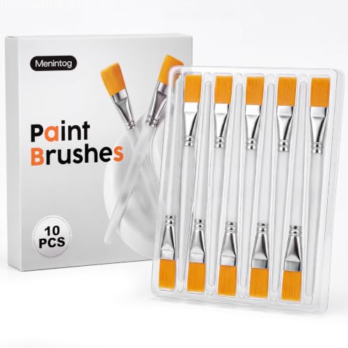 10 PCS Flat Paint Brushes, 1 Inch Acrylic Paint Brushes with Frosted Clear Acrylic Handles, Large Paint Brush Set for Acrylic, Oil, Watercolor, Gouache, Body Painting, Crafts, Rock Painting - color: 10 Pcs