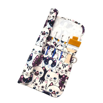 Funny live Paint Brush Holder Art Supplies, Artist Brush Holder & Storage Organizer Roll-Up Case Bag, Protect Acrylic Oil Watercolor Paintbrushes (Kitten 20 Slot Pockets) - color: Kitten 20 Slot Pockets