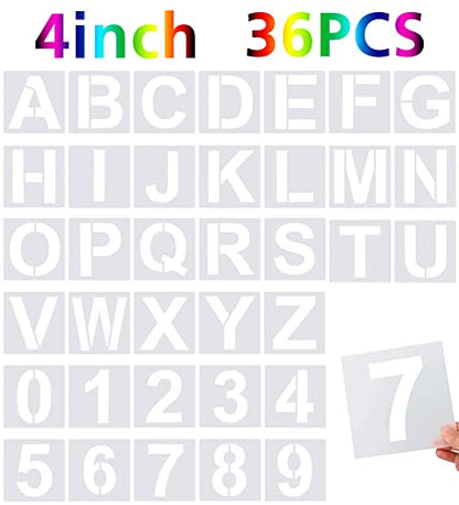 FEBSNOW 36 Pcs 4 Inches Alphabet Letter and Number Stencils - size: 4 inches