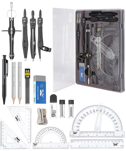 Mr. Pen- Geometry Set, 15 pcs, Black, 6 Inch Swing Arm Protractor, Divider - color: Black