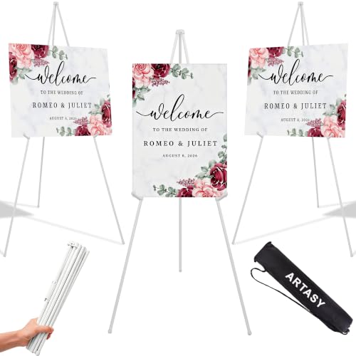 ARTASY 63" Easel Stand for Wedding Signs, White, 3 Packs with Carry Bags - color: White
