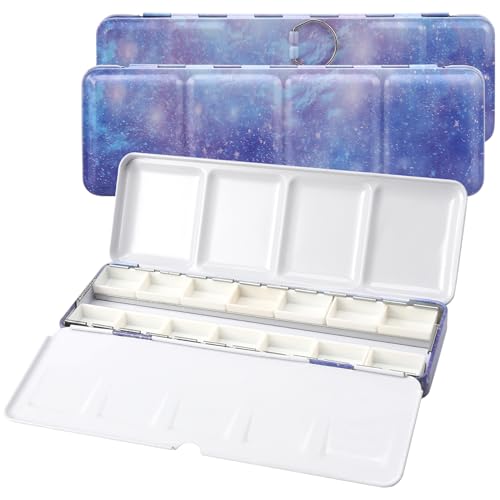 Empty Watercolor Palette Tin with 12 Full Pans, Metal Watercolor Mixing Palette with Paint Tray and Lid, Portable Travel Palette for Plein Air, Studio and Custom Color Sets