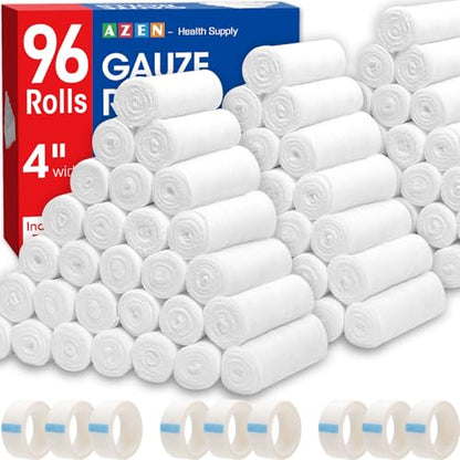 AZEN 96 Pack Gauze Rolls Bandages, 4 in x 4.1 Yards, Premium Medical Supplies & First Aid Supplies, Bandage Wrap Vet Wrap, Mummy Wraps - color: 96p, size: 4IN