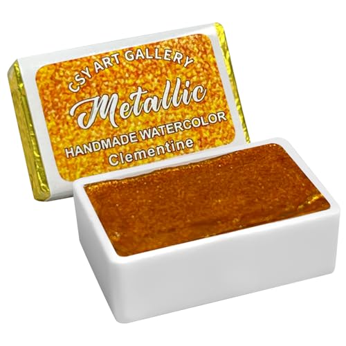 Watercolor Paint,Full Pans Glitter Metallic Colors, Glitter-Pearlescent Water Color, Ideal for Beginners and Artists (Clementine) - color: Clementine (Full Pan)