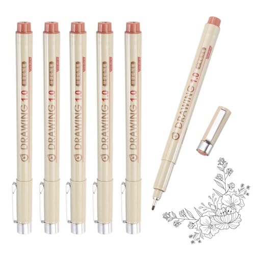 MECCANIXITY 10 Fineliner Ink Pens, 6Pcs 0.55mm Brown Micro Pens with Waterproof Archival Ink for Watercolor Sketching Cartoon Technical Drawing - style: 10#
