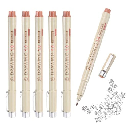 MECCANIXITY 10 Fineliner Ink Pens, 6Pcs 0.55mm Brown Micro Pens with Waterproof Archival Ink for Watercolor Sketching Cartoon Technical Drawing - style: 10#