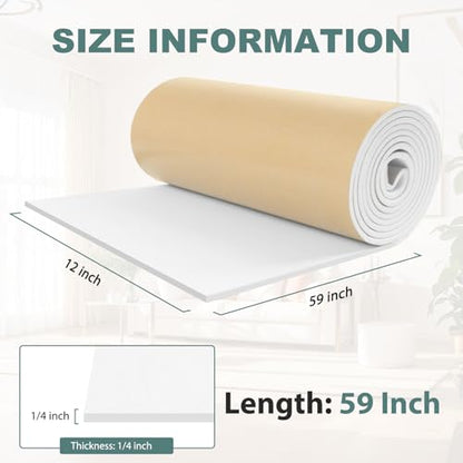 FONUNO Neoprene Foam Padding with Adhesive Closed Cell Foam, White - color: White, size: 12" Wide x 59" Long x 1/4" Thick