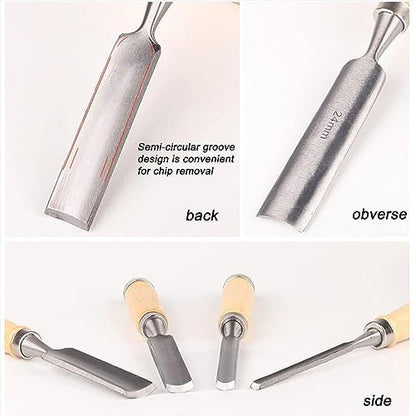 4PCS Semi-Circular Woodworking Chisel Set - Chrome Vanadium Steel Carpenter Wood Carving DIY Gouge Chisels for Beginners & Hobbyists