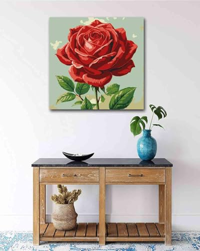 TOCARE Framed Paint by Numbers Kit for Adults Beginner & Kids Ages 8-12,Red Rose Paint by Number Framed, Simple Oil Paint by Number Kits Valentines'Day Gift (10x10 Inch, Without Easel) - color: TC-F-93