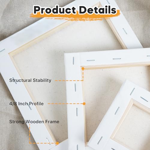 CONDA Mini Stretched Canvas for Painting, 4x4In Canvas in Bulk 12Pack 4/8In Profile Small Square Canvas, 100% Cotton Primed Blank Canvases for Acrylics, Oils Painting, School Projects and Home Decor - size: 4x4 inch
