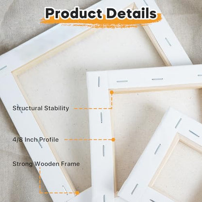 CONDA Mini Stretched Canvas for Painting, 4x4In Canvas in Bulk 12Pack 4/8In Profile Small Square Canvas, 100% Cotton Primed Blank Canvases for Acrylics, Oils Painting, School Projects and Home Decor - size: 4x4 inch
