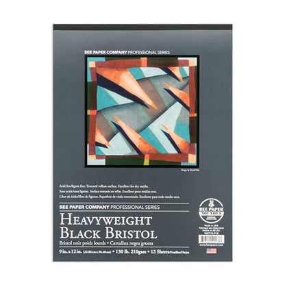 Bee Paper - 9"x 12" Heavyweight Black Bristol Paper Pad, 12 Sheets