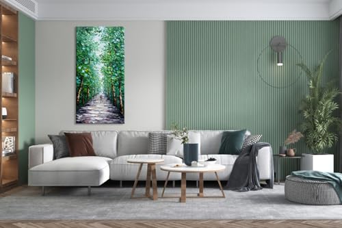 Alenoss Hand Painted Green Canvas Wall Art, Abstract Oil Painting on Canvas | Large Midsummer Forest Landscape Painting, 24x48 inches, Green, Vertical Wall Art for Living Room, Bedroom - color: AL-B102