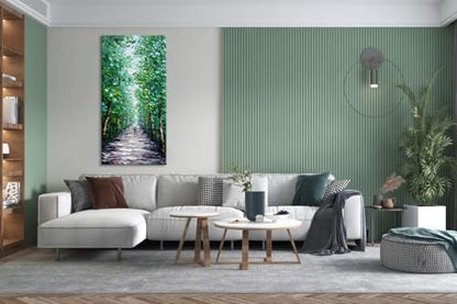 Alenoss Hand Painted Green Canvas Wall Art, Abstract Oil Painting on Canvas | Large Midsummer Forest Landscape Painting, 24x48 inches, Green, Vertical Wall Art for Living Room, Bedroom - color: AL-B102