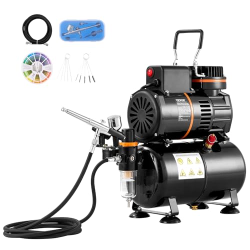 VEVOR Airbrush Kit, Air Brush Set Kit with 3.5L Air Storage Tank, Dual Fan Air Tank Compressor System with 0.3 mm Tip Airbrush, Holder, Color Mixing Wheel, Cleaning Brush Set, Art Nail Cookie Tattoo - color: 1 Airbrush + 3.5L Tank