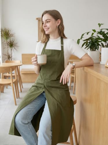 Molaxhome Split Pottery Apron with 3 Pockets Unisex with Adjustable Strap | Cotton Blend,Kitchen Apron,for Ceramics,Gardening,Kitchen Cooking - color: Green