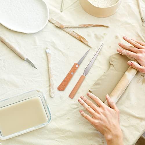 Healifty Clay Fettling Knife Set 2-Piece Wooden Handle Carving Tools for Pottery Sculpting Modeling Wax Carving Craft Cutter Tool for Ceramics and DIY Projects 8.26In