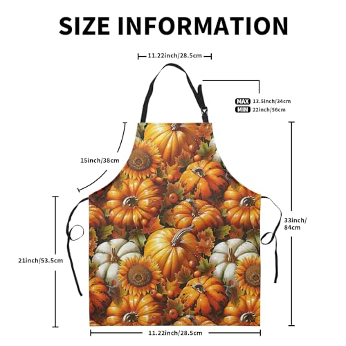 Fall Watercolor Pumpkins Aprons with Pockets Autumn Orange Sunflower Flowers Apron with Adjustable Neck Thanksgiving Day Harvest Farmhouse Chef Cooking Apron for Women Men Dinner Baking BBQ - color: Fall Pumpkin-b