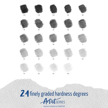STAEDTLER Mars Lumograph Drawing Pencils: Set of 24 in Metal Case - Presharpened Graphite Art Pencils - Hardness Grades 12B-10H - For Drawing, Shading, Drafting & Illustrating - All Skill Levels - style: Tin of 24