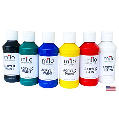 milo Acrylic Paint Set, 6 Primary Colors, 4 oz Bottles, Semi-Gloss | Safe, Non-Toxic, Made in the USA, Arts & Crafts Paints for Artists, Student & Hobby Painters, Paint Pack, Classroom, Bulk - style: Primary Set 6 x 4 oz