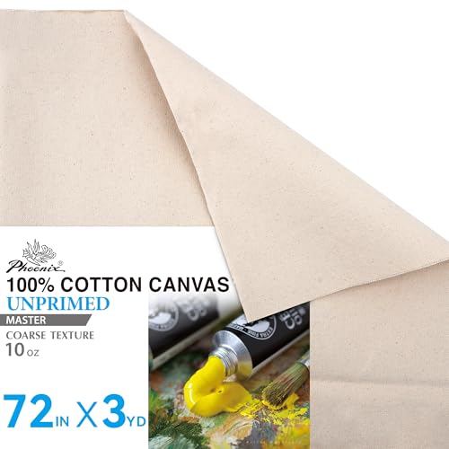 PHOENIX Unprimed Canvas Fabric by The Yard - 72 Inch x 3 Yard (9ft) 10 oz Heavy Duty Cotton Duck Cloth for Oil & Acrylic Painting, DIY Stretching and Professional Art Projects - size: 72" x 3 yard