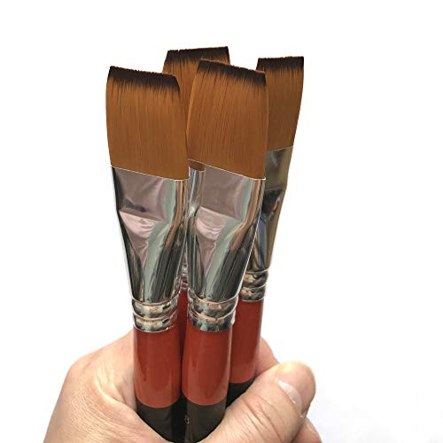 One Inch Flat Bright Paint Brush Set of 4, Premium Taklon Synthetic Hair - size: 1 Inch Flat (4 PCS)