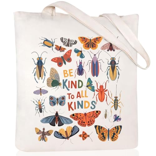 Canvas Aesthetic Tote Bag for Women with Inner Pocket Totes Shoulder Book Bag Shopping Reusable Grocery Bags - color: Be Kind to All Kinds