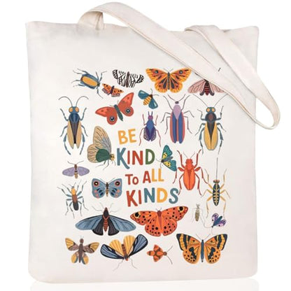 Canvas Aesthetic Tote Bag for Women with Inner Pocket Totes Shoulder Book Bag Shopping Reusable Grocery Bags - color: Be Kind to All Kinds