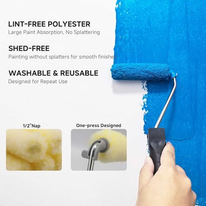 Mini Paint Roller Kit - 4 Inch Small Paint Roller Frame, 5 Packs Microfiber Paint Roller Covers,Sturdy Tray, Perfect for Painting Wall, Cabinets, Doors, Craft Work - size: 4 Inch,7 pack