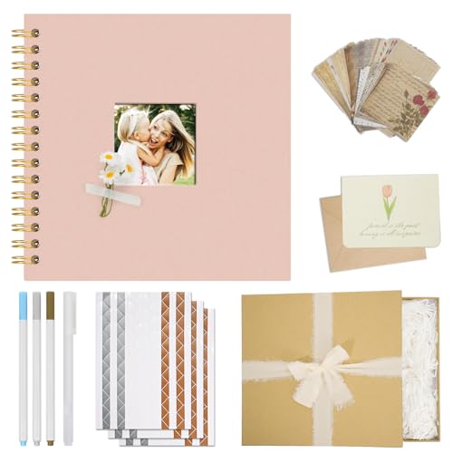 Vienrose Scrapbook Album Gift Set, 8x8 Inch, 40 White Pages, Pink - color: Pink, size: 8x8Inch 20Sheets 40Pages