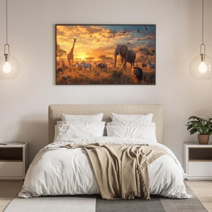 DDGEMART 5D Diamond Painting Kit for Adults, Full Drill African Safari Animals Lion Elephant Wildlife Art for Beginners, Large Horizontal 28x16 inch - color: Animals