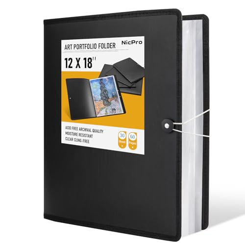 Nicpro 12x18 Art Portfolio Folder, 30 Pockets Art Painting Portfolio Binder - size: 12"x18"