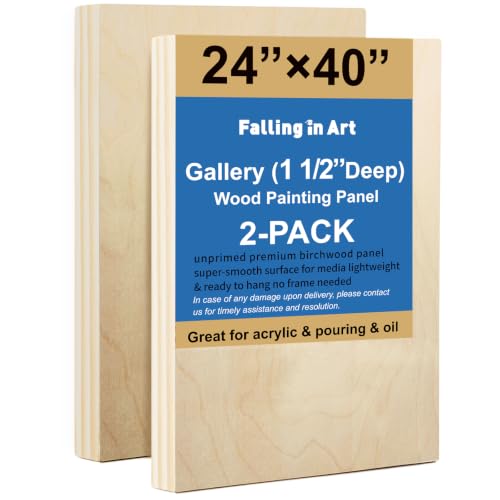 2 Pack 24x40'' Unfinished Gallery Birch Wood Canvas Panels | 1 1/2’’ Deep Wood Canvas, Cradle Boards for Painting, Acrylic Pouring, Art, Crafts, Epoxy Resin, Laser Engraving Cutting - size: 24*40 2 Pack