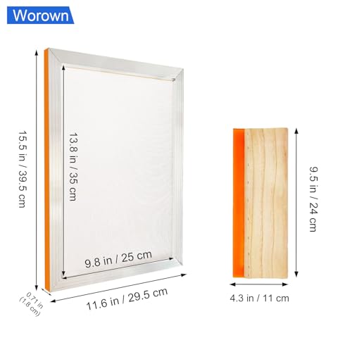 Worown 10 X 14 Inch Aluminum Silk Screen Printing Frame with 110 White Mesh, and Including 4 x 10 Inch Wooden Screen Printing Squeegee - size: 10 X 14 Inch