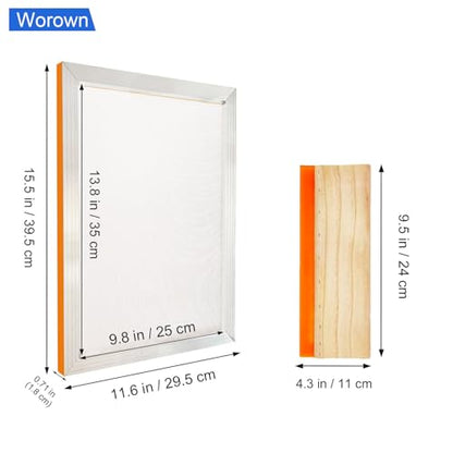 Worown 10 X 14 Inch Aluminum Silk Screen Printing Frame with 110 White Mesh, and Including 4 x 10 Inch Wooden Screen Printing Squeegee - size: 10 X 14 Inch