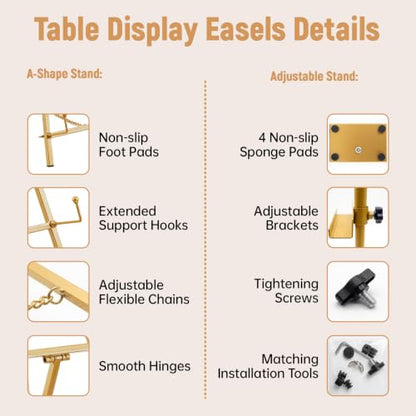 Gold Metal Easel Stand & 17" Adjustable Tabletop Easel Stand for Display
